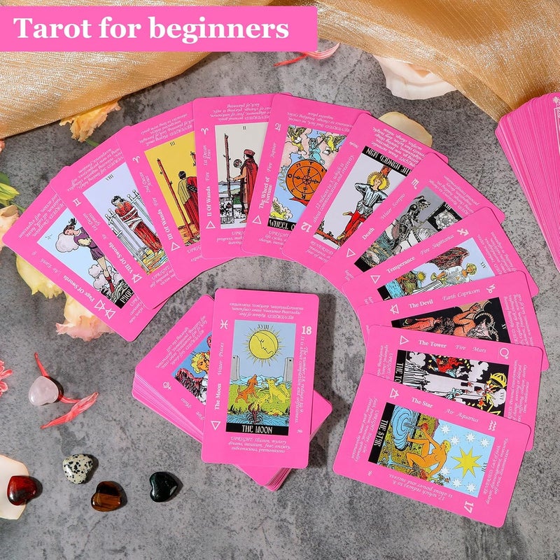 Fofeadm Pink Tarot Cards for Beginners with Meaning on Them, Tarot Deck Cards with Guide Book - Image 5